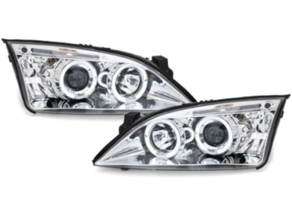 Φανάρια εμπρός angel eyes για Ford Mondeo (2000-2007) - chrome , με λάμπες (Η1) - σετ 2τμχ.