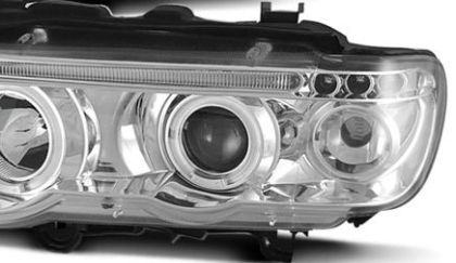Φανάρια εμπρός angel eyes για BMW X5 E53 (1999-2003) - chrome , με λάμπες (Η1) - σετ 2τμχ.