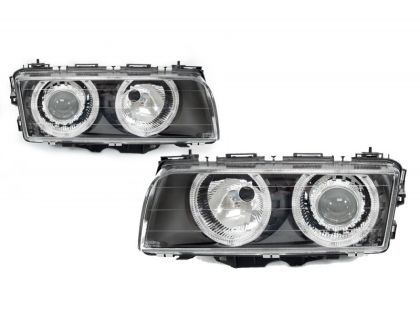 Φανάρια εμπρός angel eyes BMW E38 (1994-1998) - μαύρα , χωρίς λάμπες (Η7) - σετ 2τμχ.