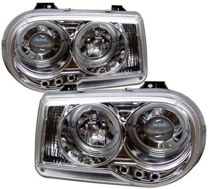 Φανάρια εμπρός angel eyes με led για Chrysler 300C (2004-2008) - chrome , με λάμπες (Η1) - σετ 2τμχ.