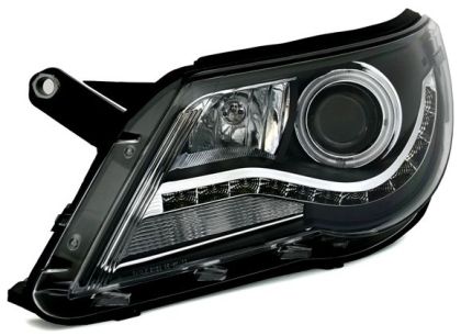 Φανάρια εμπρός led/angel eyes για Vw Tiguan (2007-2011) , μαύρα , με λάμπες (Η1) - σετ 2τμχ.
