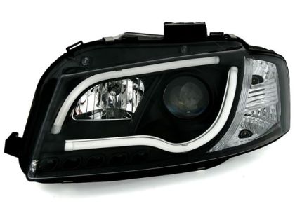 Φανάρια εμπρός led Lightbar design για Audi A3 (2008-2012) - chrome ,μαύρα , με λάμπες (Η1) - σετ 2τμχ.