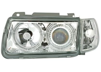 Φανάρια εμπρός angel eyes για Vw Polo 6N (1994-1999) - chrome , χωρίς λάμπες (Η7) - σετ 2τμχ.