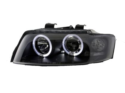 Φανάρια εμπρός angel eyes για Audi A4 (2001-2004) - μαύρα , με λάμπες (Η1) - σετ 2τμχ.