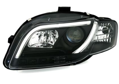 Φανάρια εμπρός led Lightbar Design για Audi A4 B7 (2004-2008) - μαύρα , με λάμπες (H7/Η1) - σετ 2τμχ.