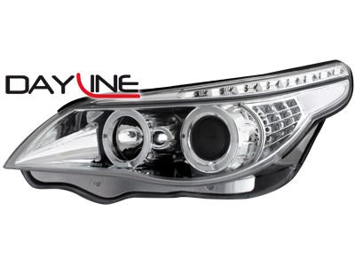 Φανάρια εμπρός angel eyes led για BMW E60 (2003-2007) - chrome , με λάμπες (Η1) - σετ 2τμχ.