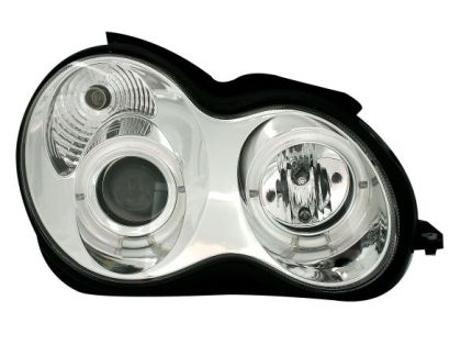 Φανάρια εμπρός για Mercedes C-CLASS W203 sedan (2000-2004) - με angel eyes , με λάμπες (Η1) - σετ 2τμχ.