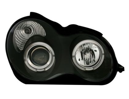 Φανάρια εμπρός για Mercedes C-CLASS W203 sedan (2000-2004) - με angel eyes , μαύρα , με λάμπες (Η1) - σετ 2τμχ.