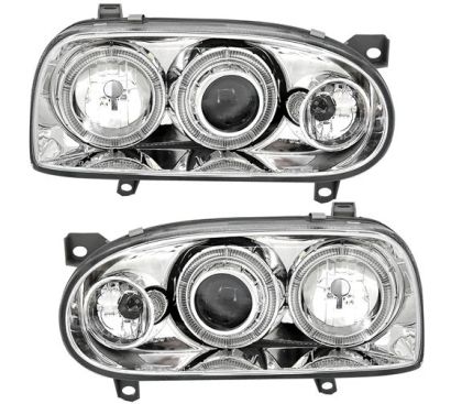 Φανάρια εμπρός angel eyes για Vw Golf ΙΙΙ - chrome , χωρίς λάμπες (Η7) - σετ 2τμχ.