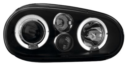 Φανάρια εμπρός angel eyes για Vw Golf IV R32 - μαύρα ,  χωρίς  λάμπες (Η1) - σετ 2τμχ.