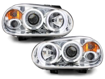 Φανάρια εμπρός angel eyes για Vw Golf IV - chrome , με λάμπες (Η1) - σετ 2τμχ.