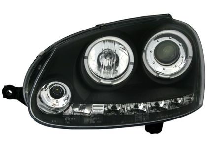 Φανάρια εμπρός angel eyes για Vw Golf 5 , μαύρα , με λάμπες (Η1) - σετ 2τμχ.