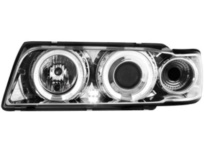 Φανάρια εμπρός angel eyes για BMW E38 (1994-1998) - chrome , με λάμπες (Η1) - σετ 2τμχ.