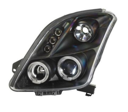 Φανάρια εμπρός angel eyes για Suzuki Swift (2005-2010) - black , με λάμπες (Η1) - σετ 2τμχ.