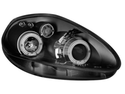 Φανάρια εμπρός angel eyes για Fiat Grande Punto (2005-2008) - μαύρα , με λάμπες (Η1) - σετ 2τμχ.