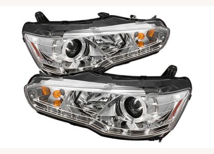 Φανάρια εμπρός led για Mitsubishi Lancer (2008-2011) - chrome , με λάμπες (Η1) - σετ 2τμχ.