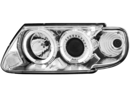 Φανάρια εμπρός angel eyes για Citroen Saxo (1996-2000) - chrome , με λάμπες (Η1) - σετ 2τμχ.
