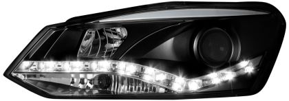 Φανάρια εμπρός led για Vw Polo 6R (2009+) - μαύρα , με λάμπες (Η1) - σετ 2τμχ.