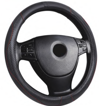 Δερμάτινο κάλυμμα τιμονιού 38 cm - Carbon - κόκκινες ραφές - 1 τμχ.