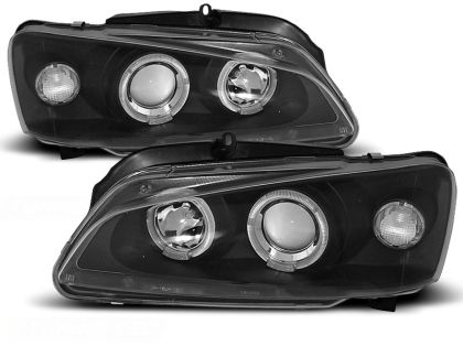 Φανάρια εμπρός angel eyes για Peugeot 106 , μαύρα , χωρίς λάμπες (Η1) - σετ 2τμχ.