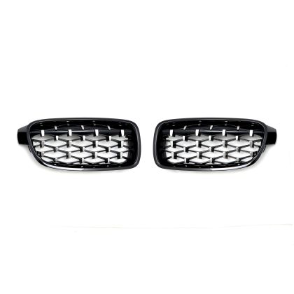 Μάσκα για BMW F30 (2011+) - γυαλιστερή - Diamond Design - χρωμίου/μαύρη - 2τμχ.