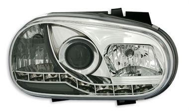 Φανάρια εμπρός led devil eyes για Vw Golf IV - chrome , με λάμπες (Η1) - σετ 2τμχ.