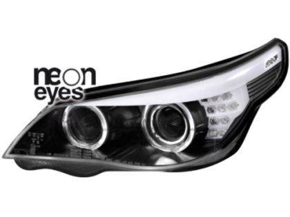 Φανάρια εμπρός angel eyes led για BMW E60 (2003-2007) - F10-Look , με λάμπες (Η1) - σετ 2τμχ.