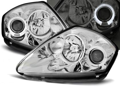 Φανάρια εμπρός angel eyes για Mitsubishi Eclipse (2000-2005) - chrome , με λάμπες (Η1) - σετ 2τμχ.