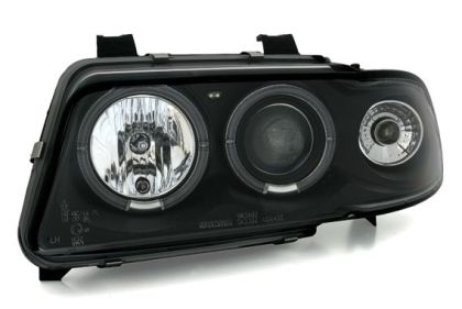 Φανάρια εμπρός angel eyes για Audi A4 (1995-1998) -μαύρα , με λάμπες (Η1) - σετ 2τμχ.