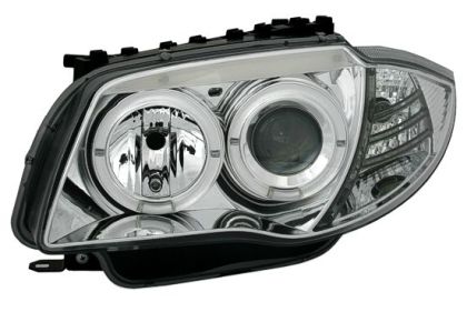 Φανάρια εμπρός angel eyes για BMW E87/Ε81 (2004-2011) - chrome , με λάμπες (Η1) - σετ 2τμχ.