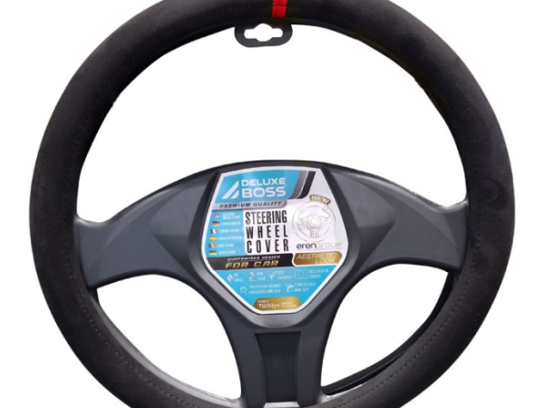 Κάλυμμα τιμονιού μαύρο alcantara με κόκκινη ρίγα 38cm