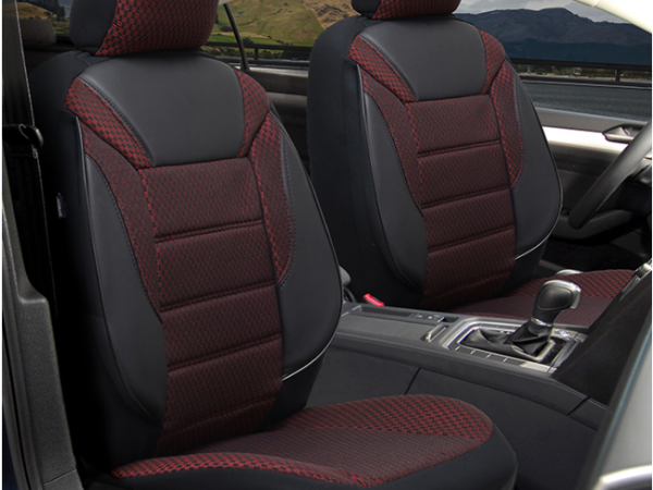 Καλύμματα καθισμάτων υφασμάτινα με δερμάτινες λεπτομέρειες μπορντό/μαύρο universal