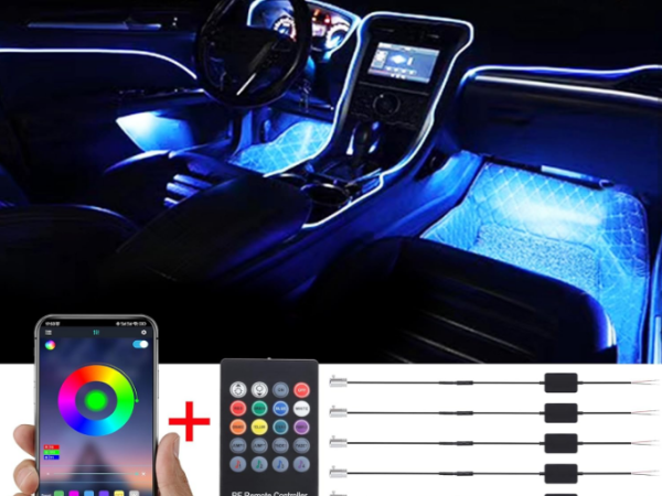 Εσωτερικός φωτισμός αυτοκινήτου με τηλεκοντρόλ και οπτική ίνα με 64 χρώματα