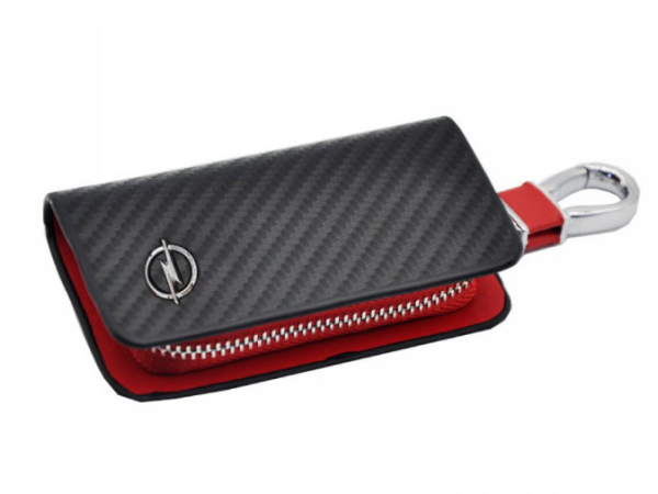 Μπρελόκ κλειδιών θήκη δερματίνη μαύρο look carbon/κόκκινο - Opel