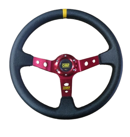 OMP - αγωνιστικό τιμόνι βαθύκωνο μαύρο/κόκκινο δερμάτινο